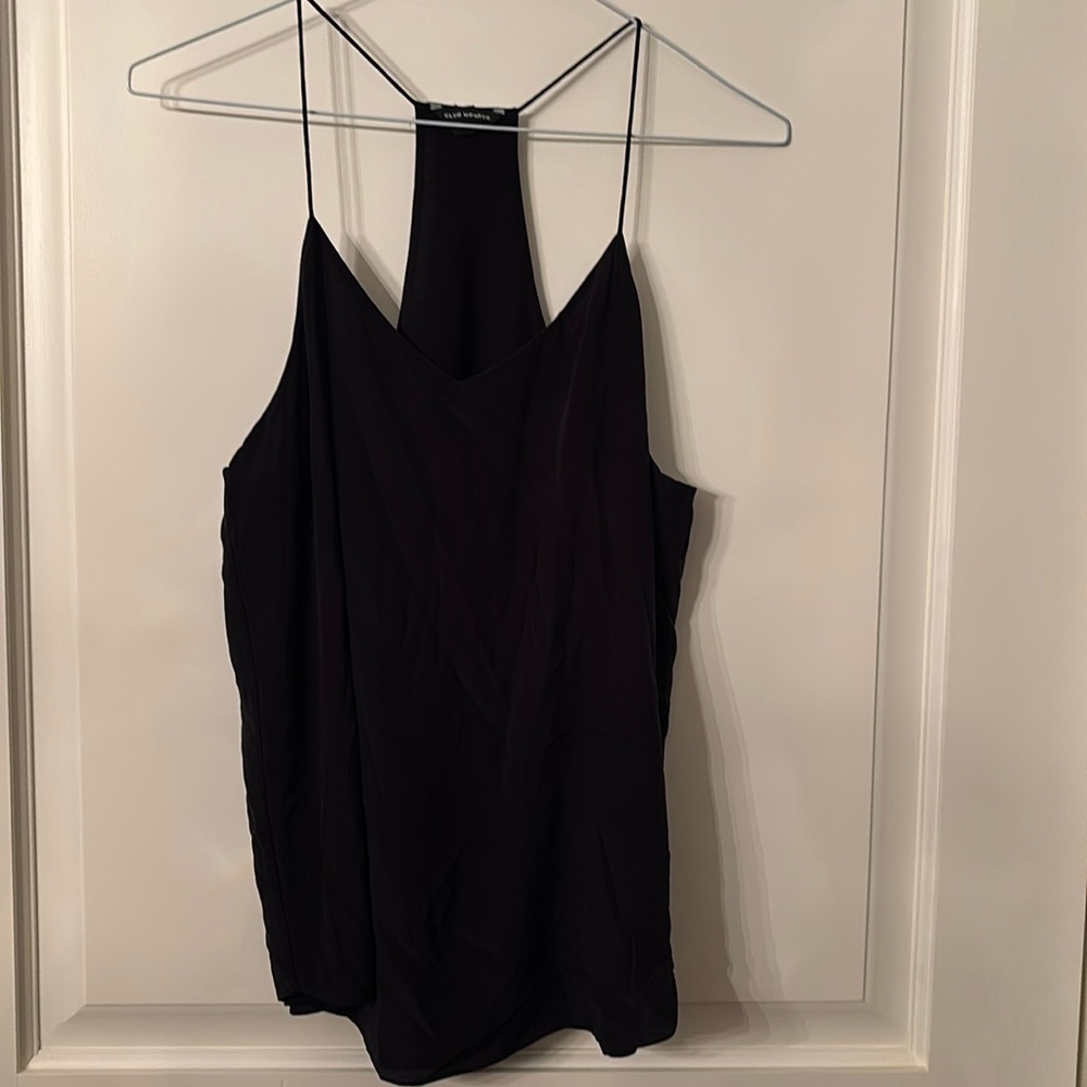 Club Monaco racer back spaghetti strap 100% silk tank in black in M